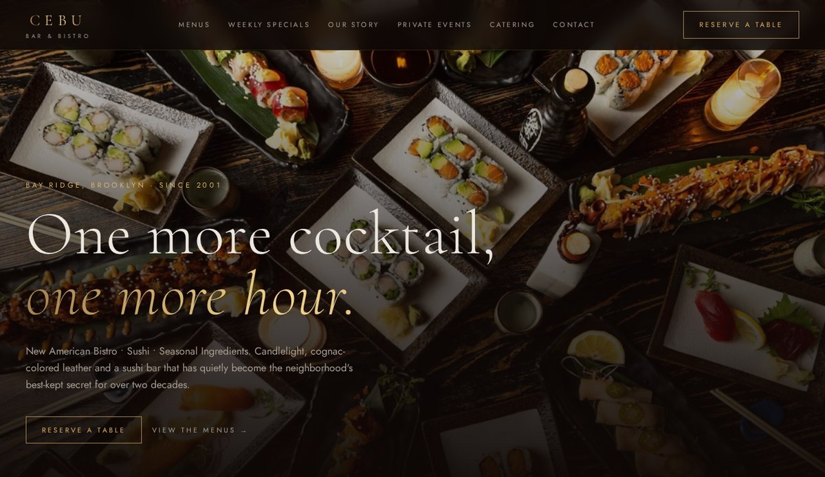 Website we built for Cebu Bar & Bistro, a sushi and cocktail bar in Bay Ridge, Brooklyn