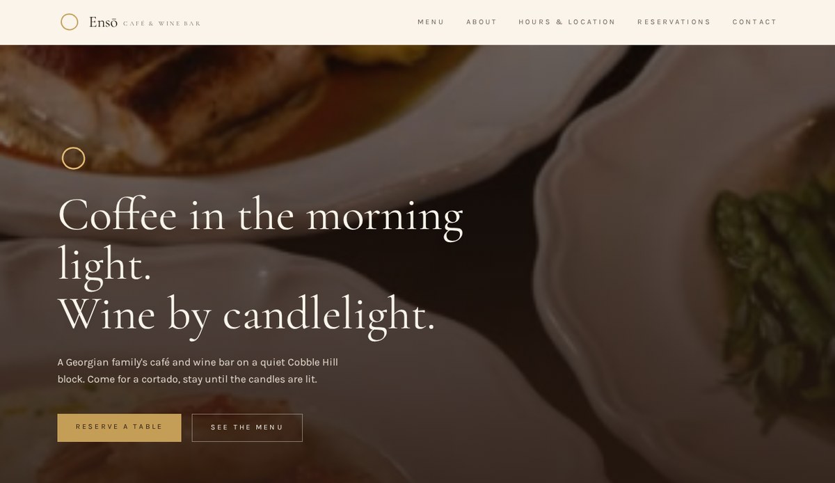 Website we built for Ensō Café & Wine Bar in Cobble Hill, Brooklyn